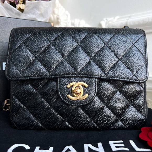 Authentic Chanel Classic Square Black Caviar Leather Mini Crossbody Bag B0846 - Picture 6 of 16